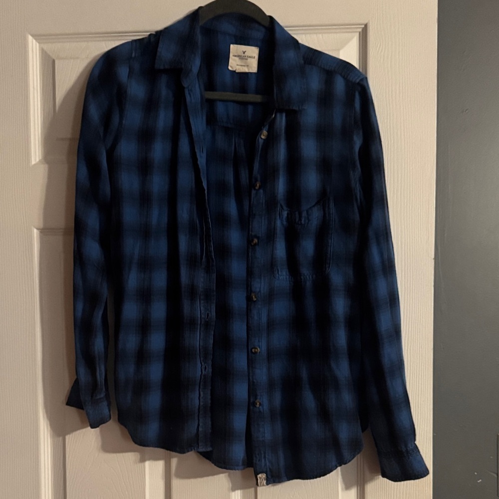 American Eagle Outfitters Blue Plaid Button-Down Shirt